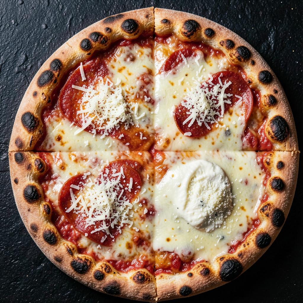 Pizza Esconderijo — Quatro queijos: mussarela, provolone, parmesão, requeijão